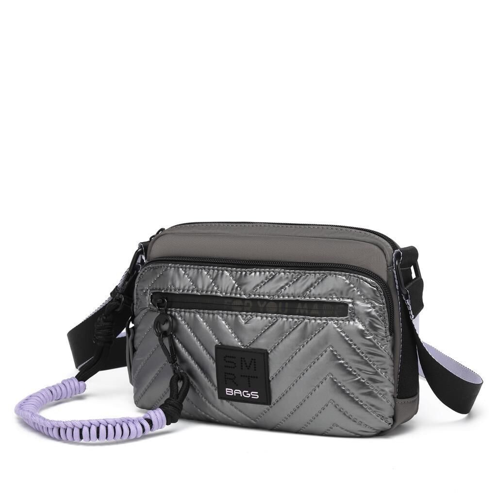 Smart Bags Parlak Kumaş Çapraz Askılı Kadın Postacı Çantası 3249 Gri/Lila