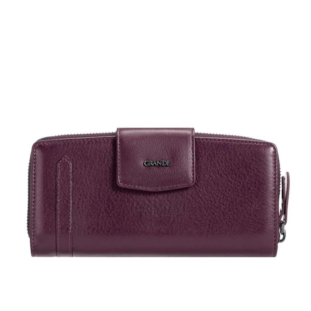 Grande Gerçek Deri Bayan Cüzdanı Büyük Boy Hakiki Deri Mürdüm