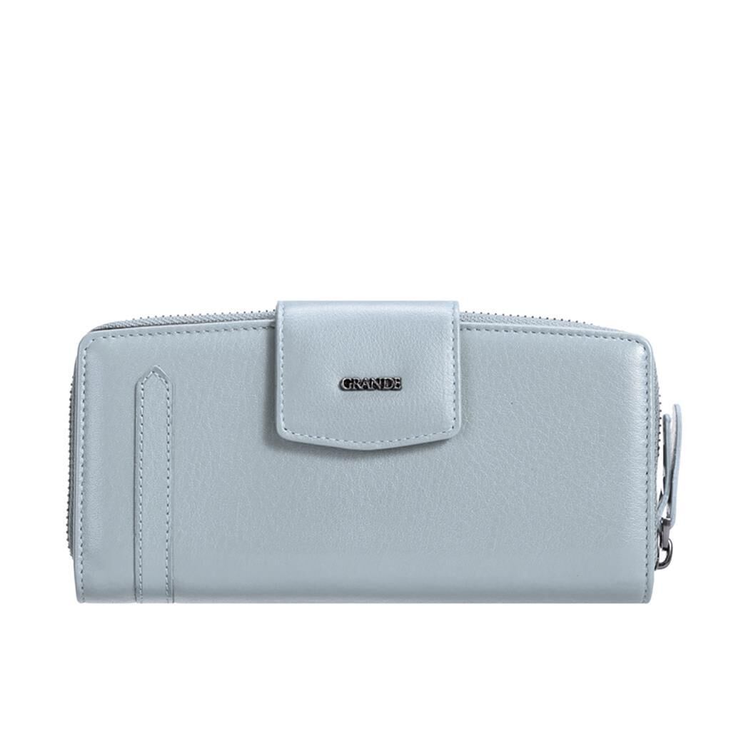 Grande Gerçek Deri Bayan Cüzdanı Büyük Boy Hakiki Deri Buz Mavi