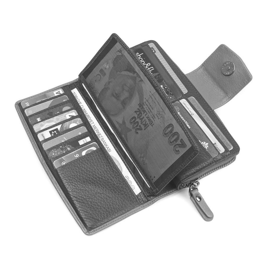 Grande Gerçek Deri Bayan Cüzdanı Büyük Boy Hakiki Deri Buz Mavi