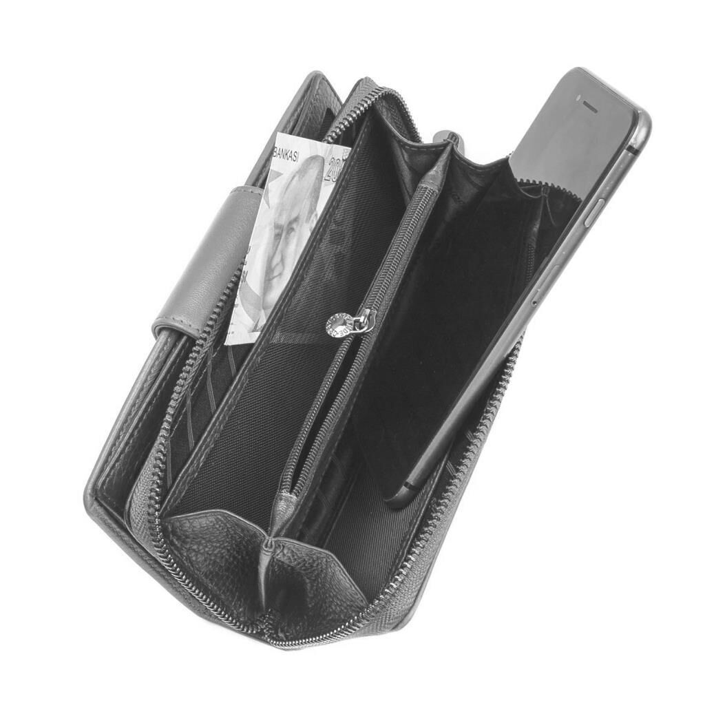 Grande Gerçek Deri Bayan Cüzdanı Büyük Boy Hakiki Deri Buz Mavi