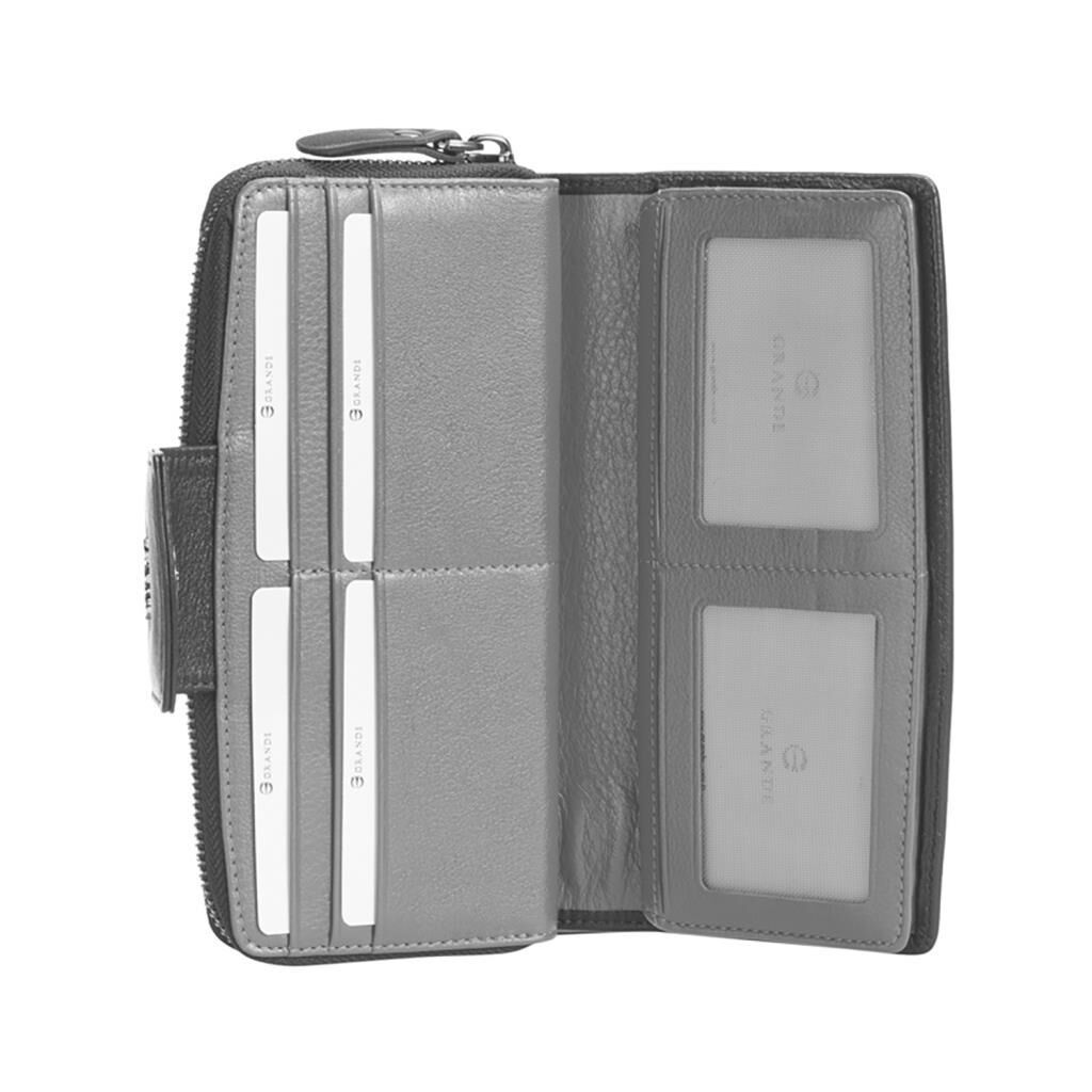 Grande Gerçek Deri Bayan Cüzdanı Büyük Boy Hakiki Deri Buz Mavi