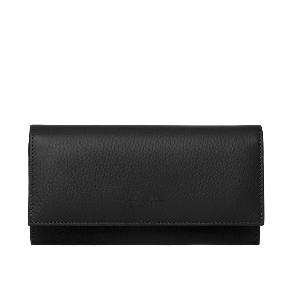 Grande Gerçek Deri Kadın Cüzdanı Hakiki Deri Büyük Boy Siyah
