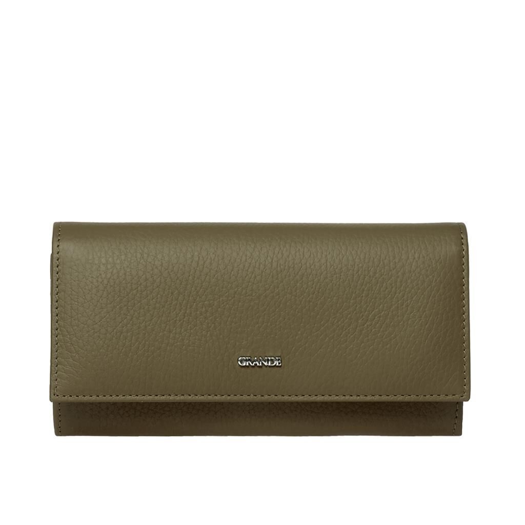 Grande Gerçek Deri Kadın Cüzdanı Hakiki Deri Büyük Boy Yeşil