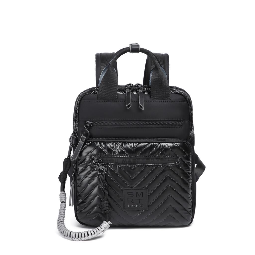 Smart Bags Parlak Kumaş Küçük Boy Askılı Kadın Sırt Çantası 3250 Siyah/Gri
