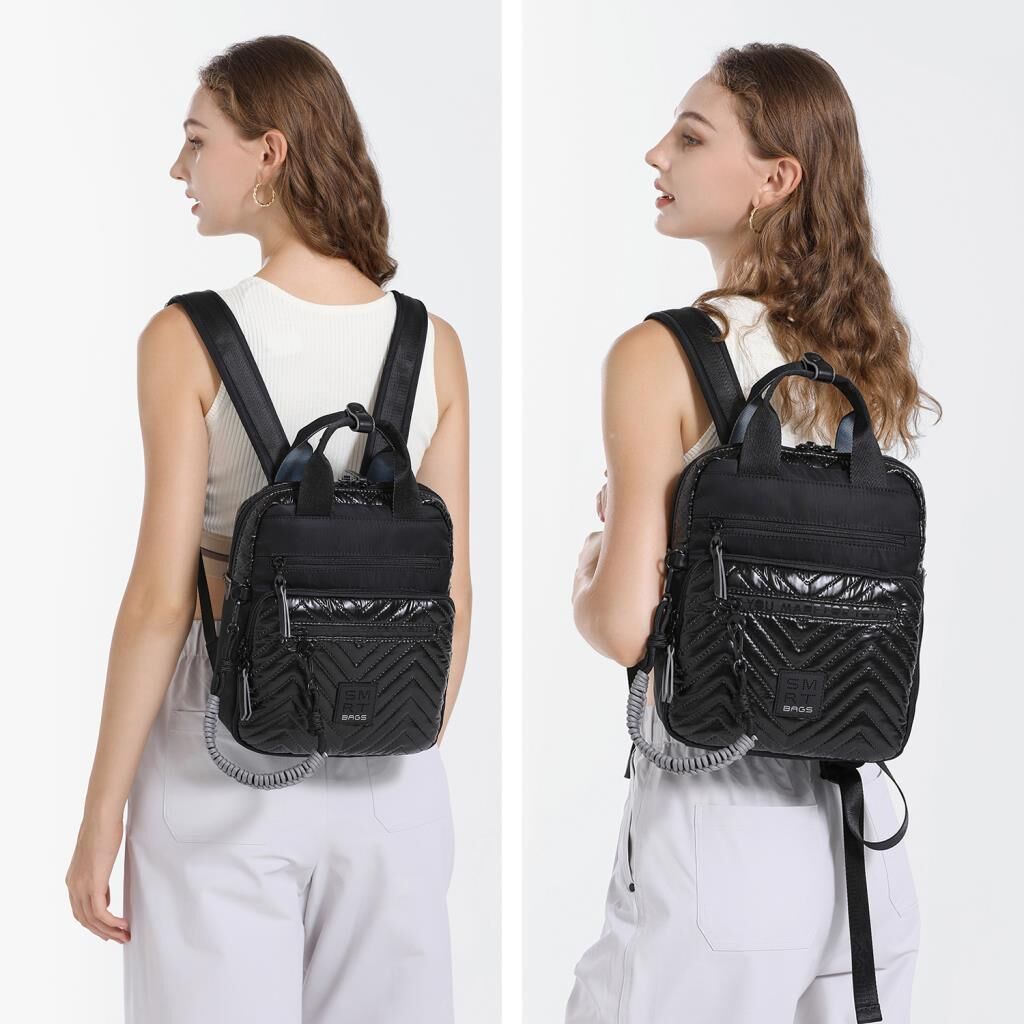Smart Bags Parlak Kumaş Küçük Boy Askılı Kadın Sırt Çantası 3250 Siyah/Gri