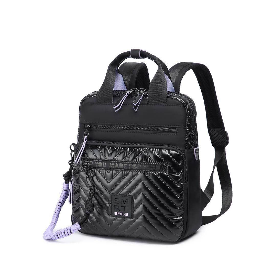 Smart Bags Parlak Kumaş Küçük Boy Askılı Kadın Sırt Çantası 3250 Siyah/Lila
