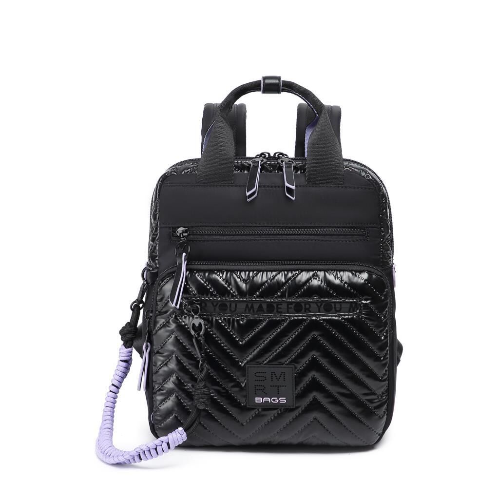 Smart Bags Parlak Kumaş Küçük Boy Askılı Kadın Sırt Çantası 3250 Siyah/Lila