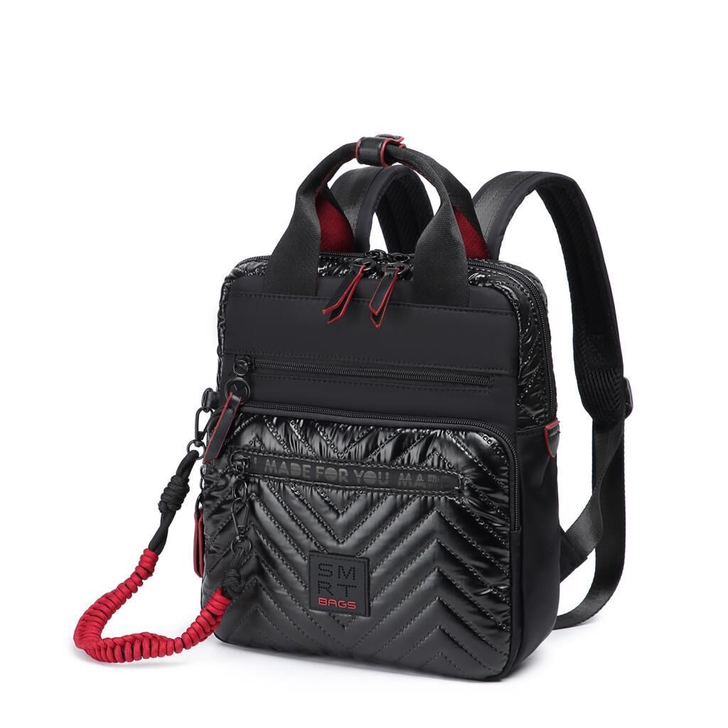 Smart Bags Parlak Kumaş Küçük Boy Askılı Kadın Sırt Çantası 3250 Siyah/Bordo