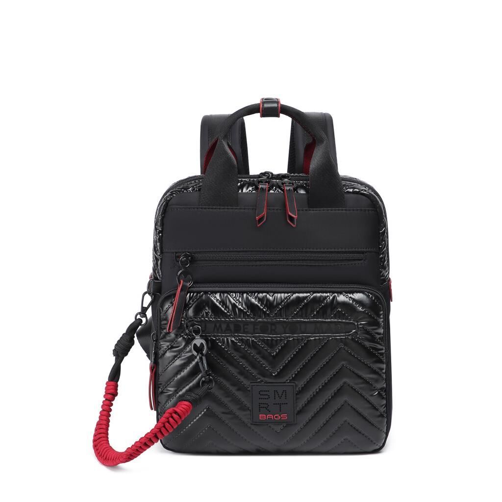 Smart Bags Parlak Kumaş Küçük Boy Askılı Kadın Sırt Çantası 3250 Siyah/Bordo