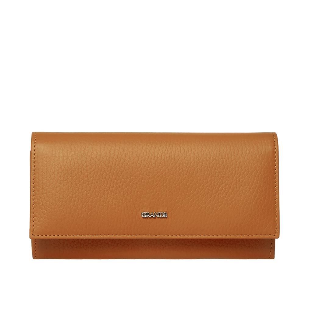 Grande Gerçek Deri Kadın Cüzdanı Hakiki Deri Büyük Boy Camel