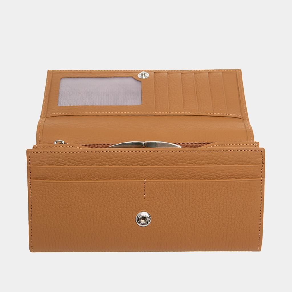 Grande Gerçek Deri Kadın Cüzdanı Hakiki Deri Büyük Boy Camel