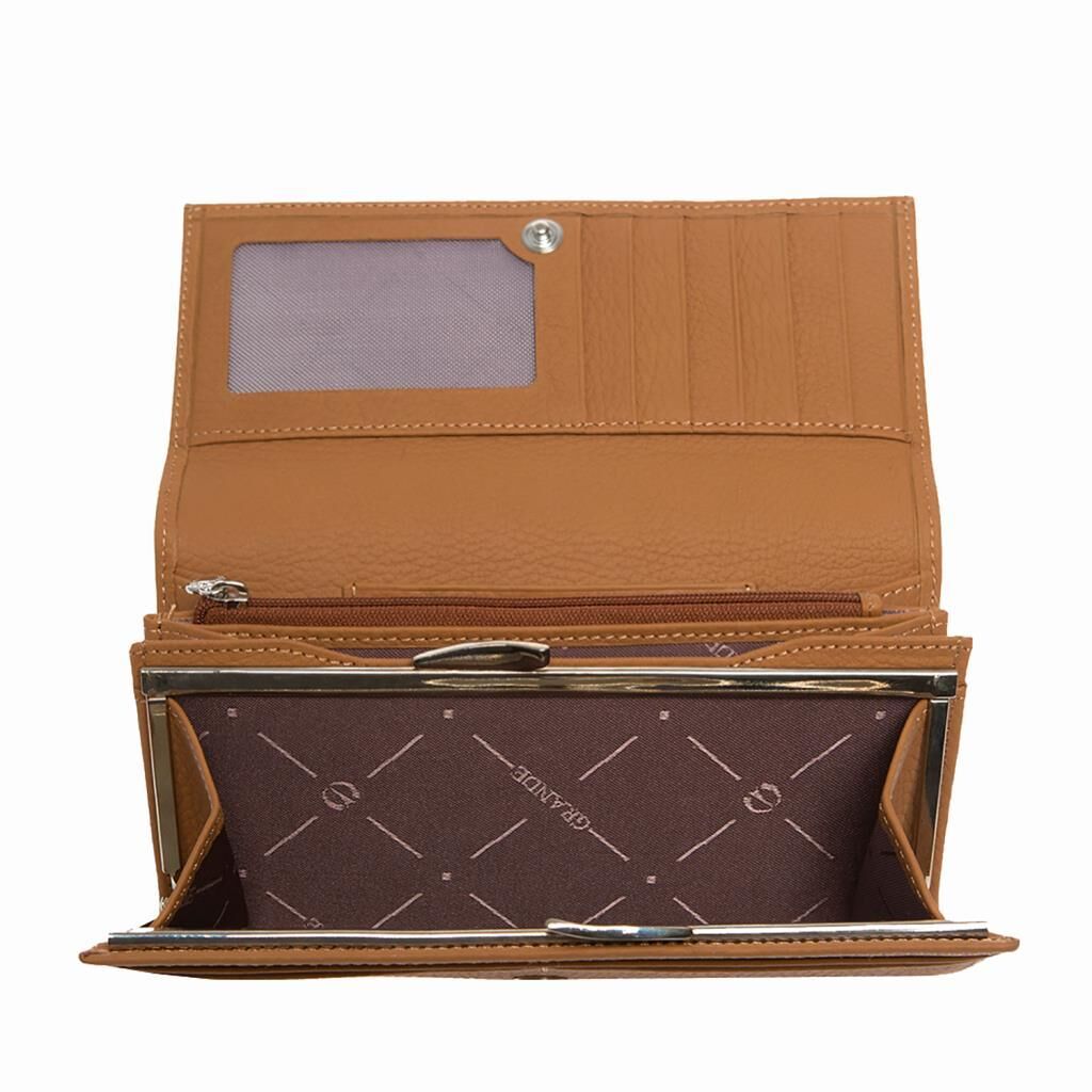 Grande Gerçek Deri Kadın Cüzdanı Hakiki Deri Büyük Boy Camel