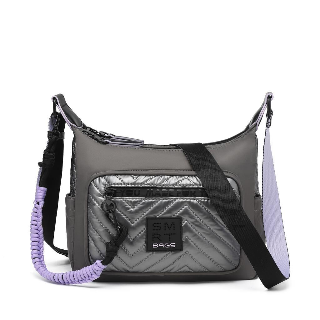 Smart Bags Parlak Kumaş Çapraz Askılı Kadın Postacı Çantası 3251 Gri/Lila