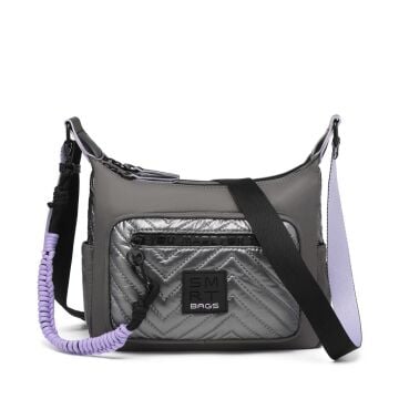Smart Bags Parlak Kumaş Çapraz Askılı Kadın Postacı Çantası 3251 Gri/Lila