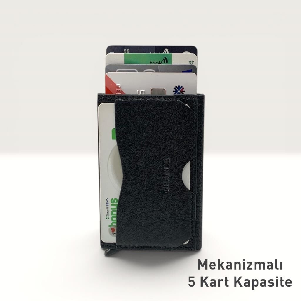 Grande Hakiki Deri Mekanizmalı Mandallı Kartlık Cüzdan