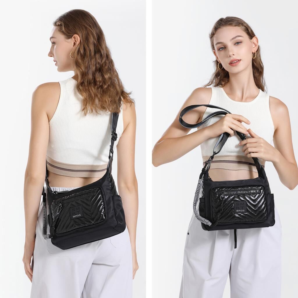 Smart Bags Parlak Kumaş Çapraz Askılı Kadın Postacı Çantası 3251 Siyah/Gri