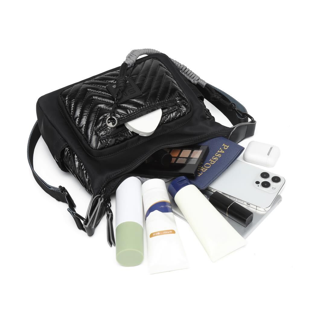 Smart Bags Parlak Kumaş Çapraz Askılı Kadın Postacı Çantası 3251 Siyah/Gri