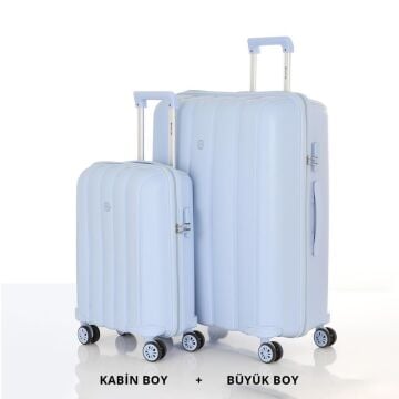 Mçs Valiz Büyük ve Kabin Kırılmaz PP Silikon Bebe Mavi