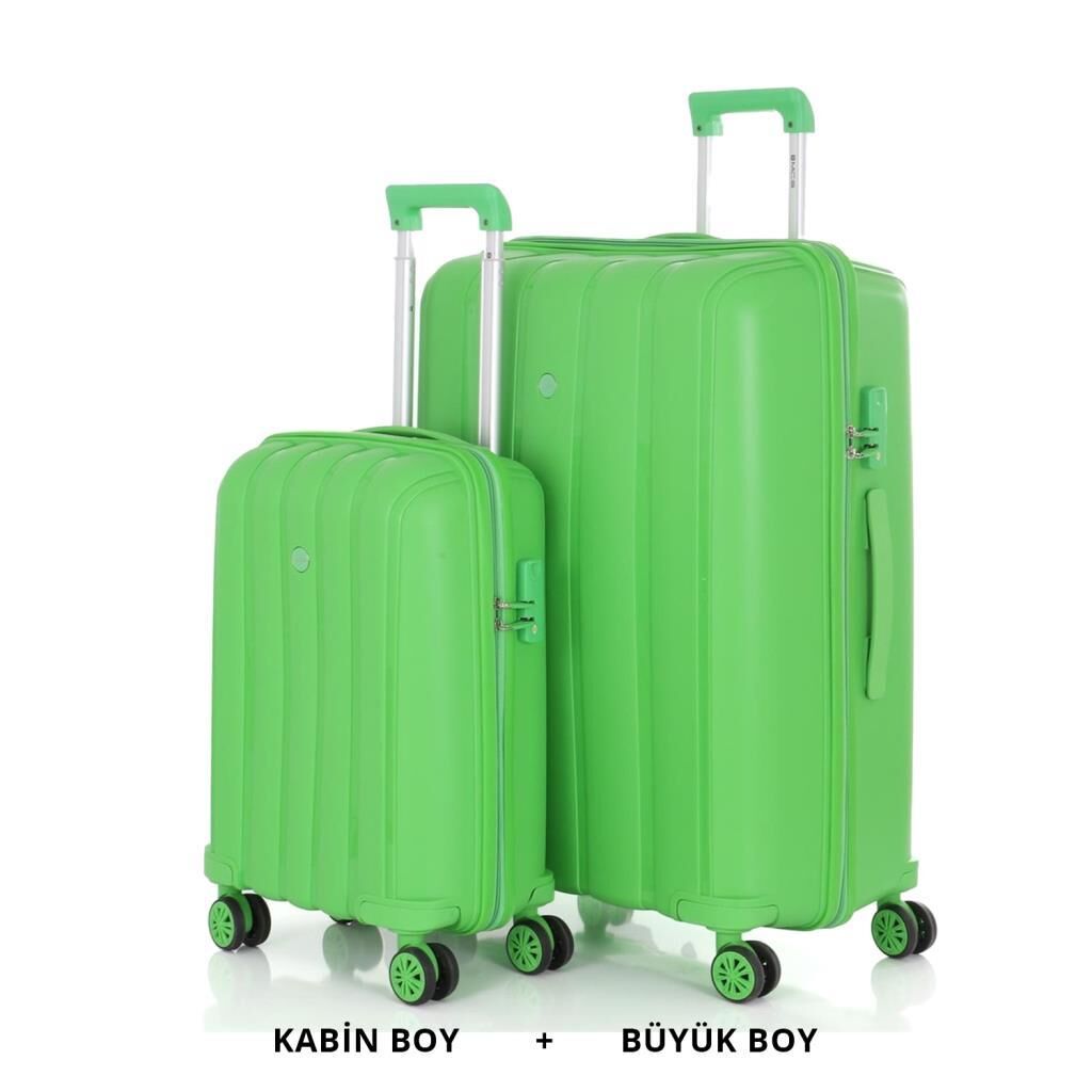 MÇS Bavul Büyük ve Kabin 2li Set Kırılmaz Silikon Valiz V305 Fıstık Y.