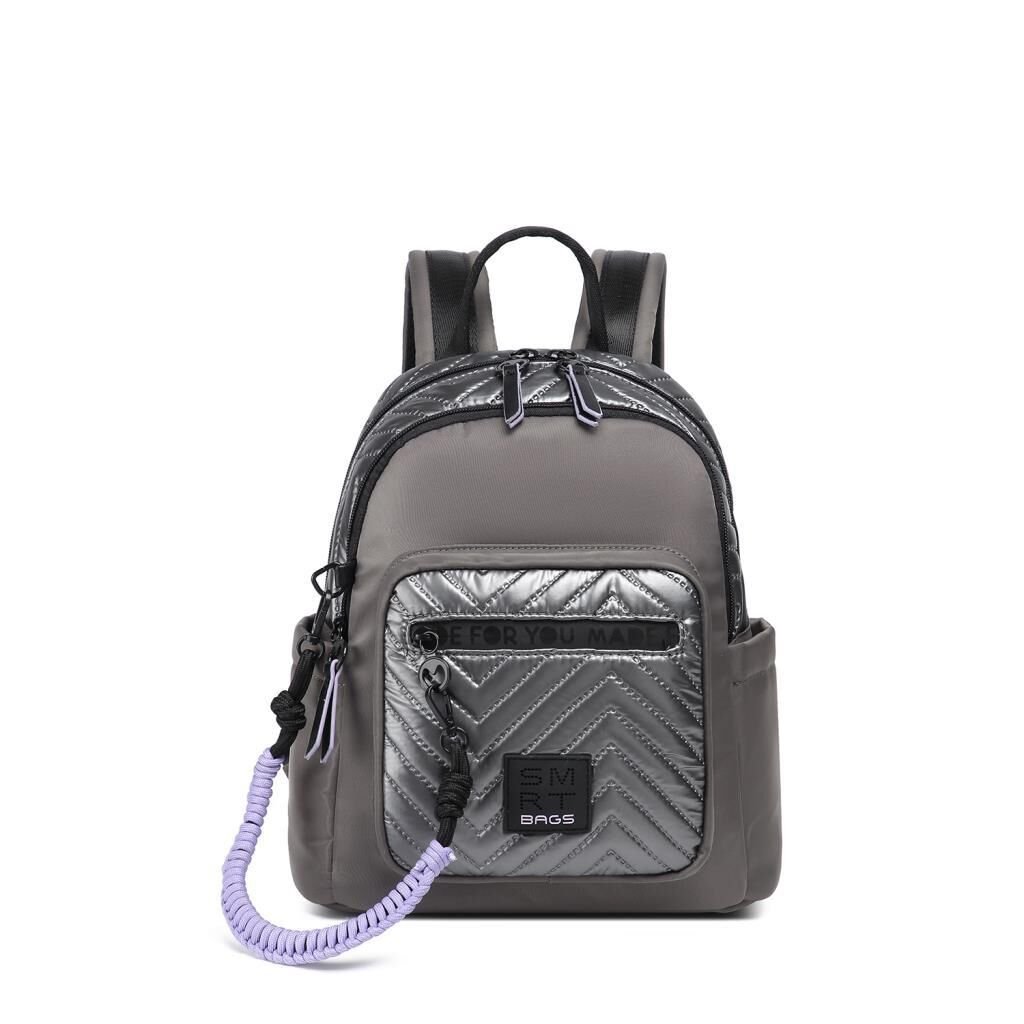 Smart Bags Parlak Kumaş Küçük Boy Askılı Kadın Sırt Çantası 3252 Gri/Lila