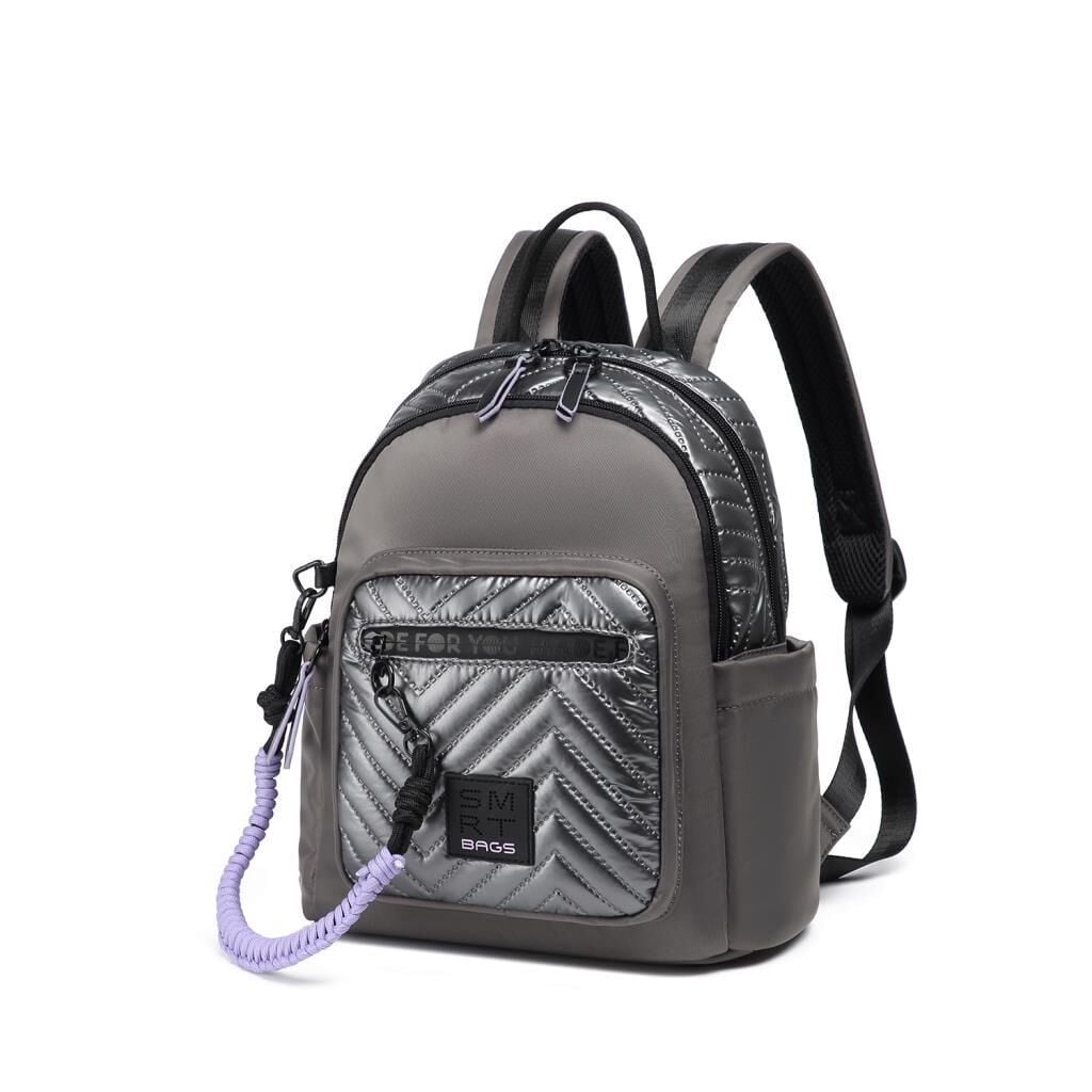 Smart Bags Parlak Kumaş Küçük Boy Askılı Kadın Sırt Çantası 3252 Gri/Lila