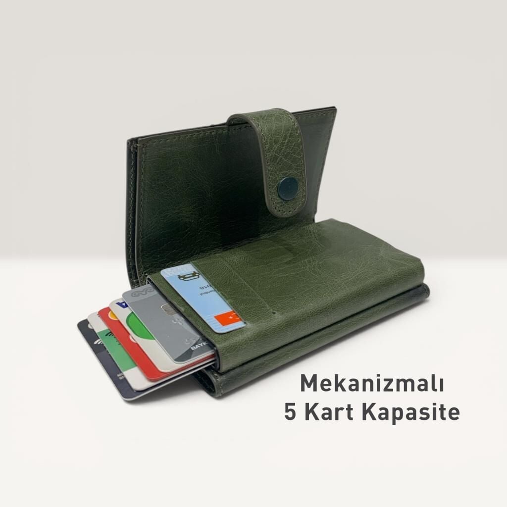 Grande Hakiki Deri Mekanizmalı Mandallı Kartlık Cüzdan RFID