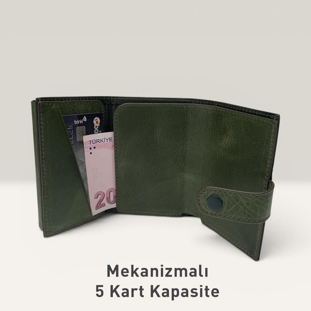 Grande Hakiki Deri Mekanizmalı Mandallı Kartlık Cüzdan RFID