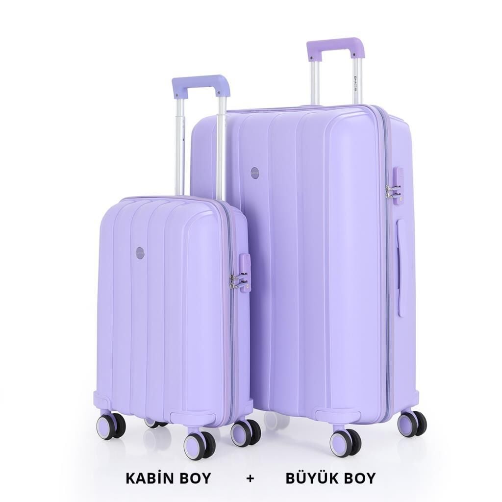 MÇS Bavul Büyük ve Kabin 2li Set Kırılmaz Silikon Valiz V305 Lila