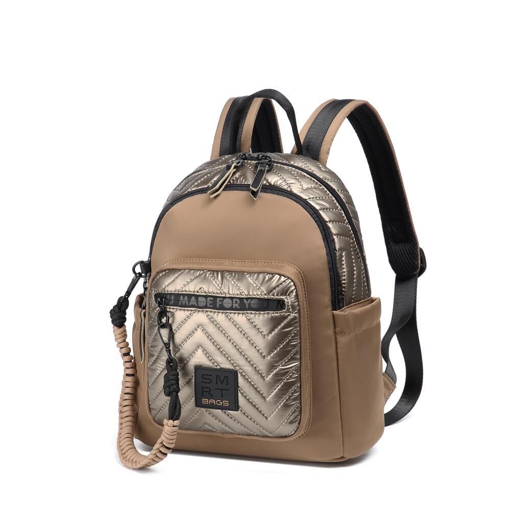 Smart Bags Parlak Kumaş Küçük Boy Askılı Kadın Sırt Çantası 3252 Taba