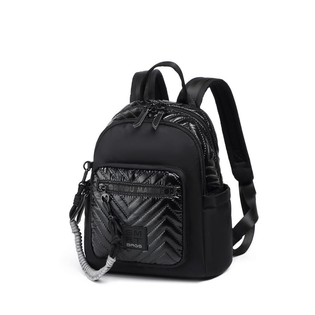 Smart Bags Parlak Kumaş Küçük Boy Askılı Kadın Sırt Çantası 3252 Siyah/Gri