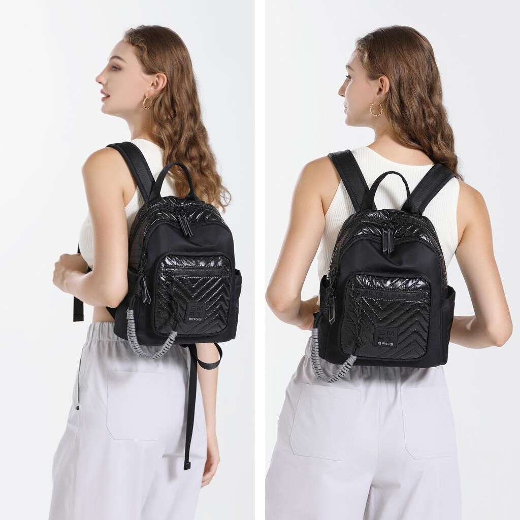 Smart Bags Parlak Kumaş Küçük Boy Askılı Kadın Sırt Çantası 3252 Siyah/Gri