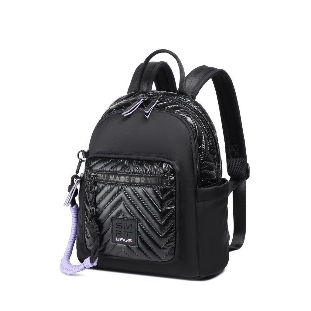 Smart Bags Parlak Kumaş Küçük Boy Askılı Kadın Sırt Çantası 3252 Siyah/Lila