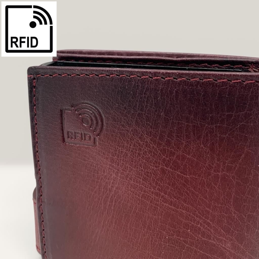 Grande Hakiki Deri Mekanizmalı Mandallı Kartlık Cüzdan RFID Bordo