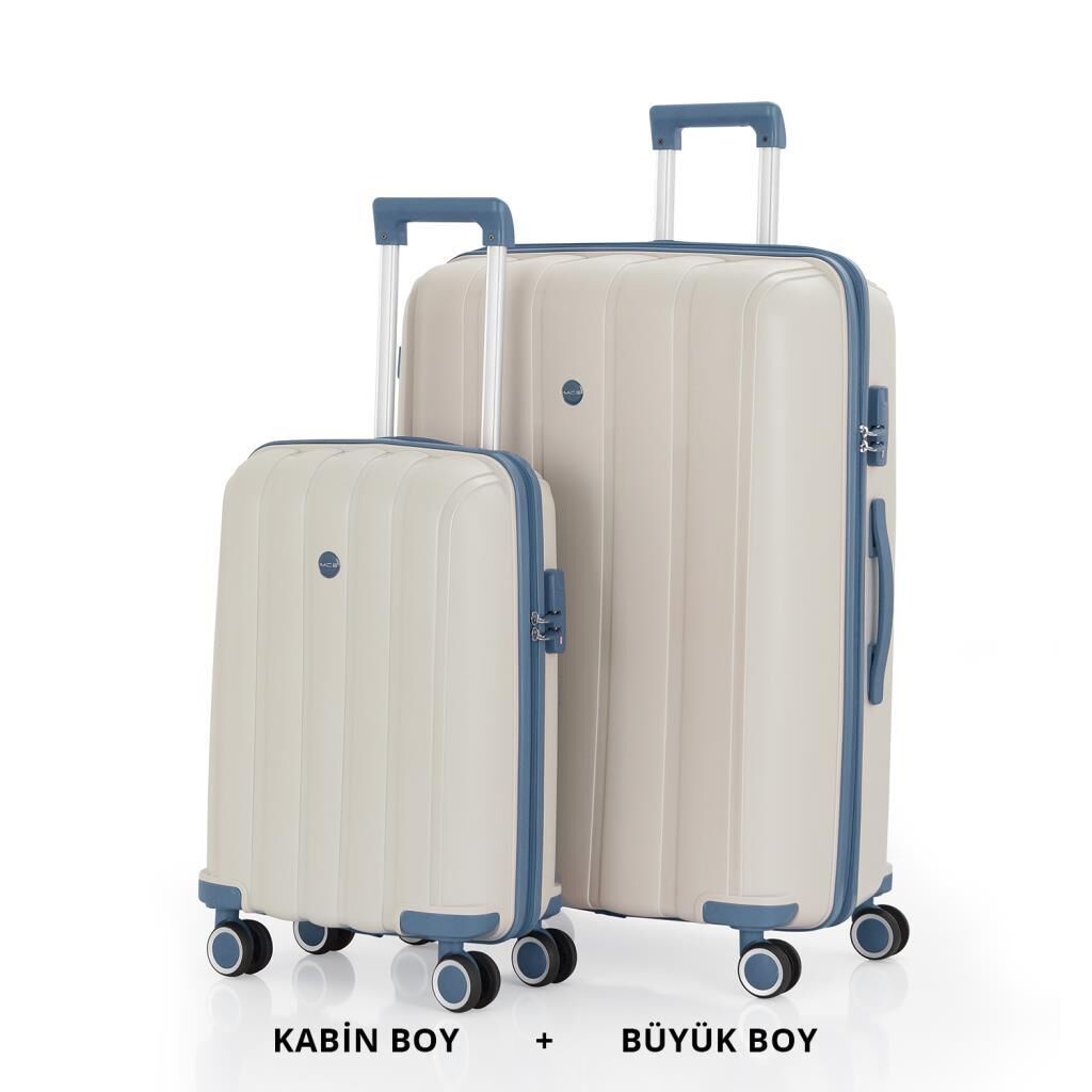 Mçs Valiz Büyük ve Kabin Kırılmaz PP Silikon Kemik/SkyBlue