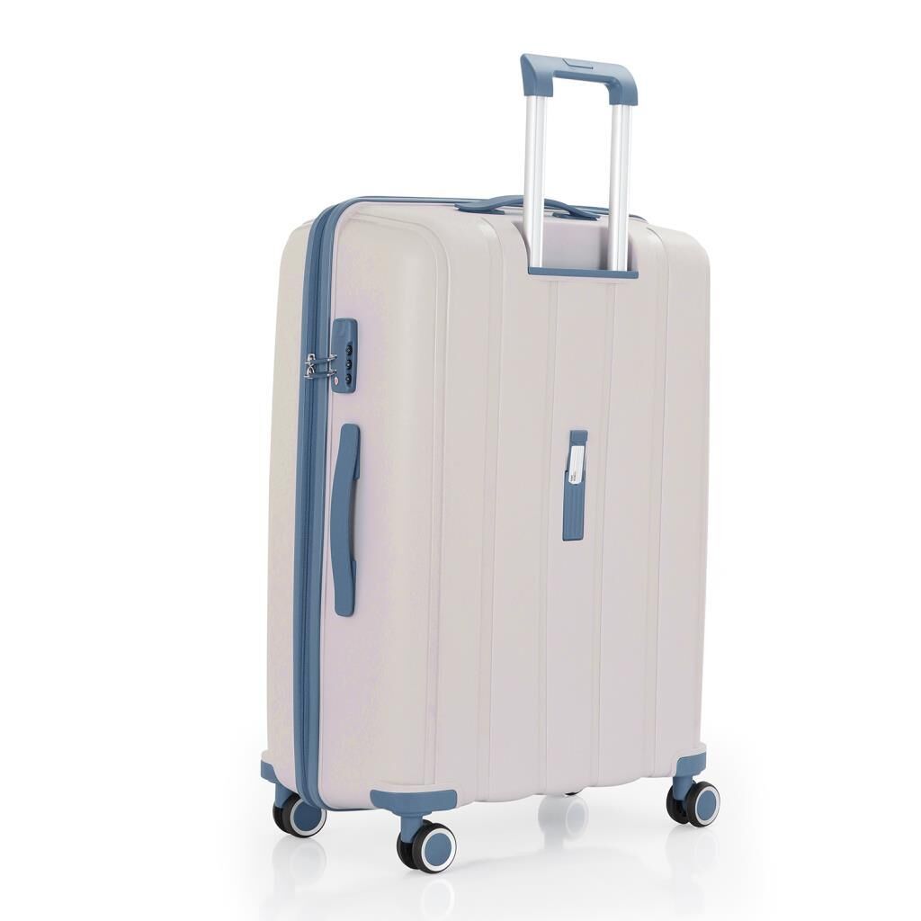 MÇS Bavul Büyük ve Kabin 2li Set Kırılmaz Silikon Valiz V305 Kemik/SkyBlue