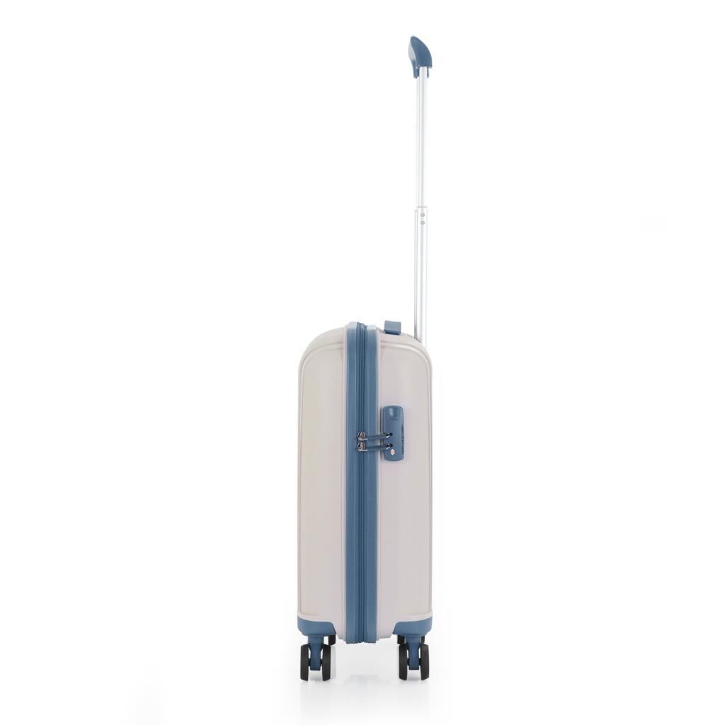 MÇS Bavul Büyük ve Kabin 2li Set Kırılmaz Silikon Valiz V305 Kemik/SkyBlue