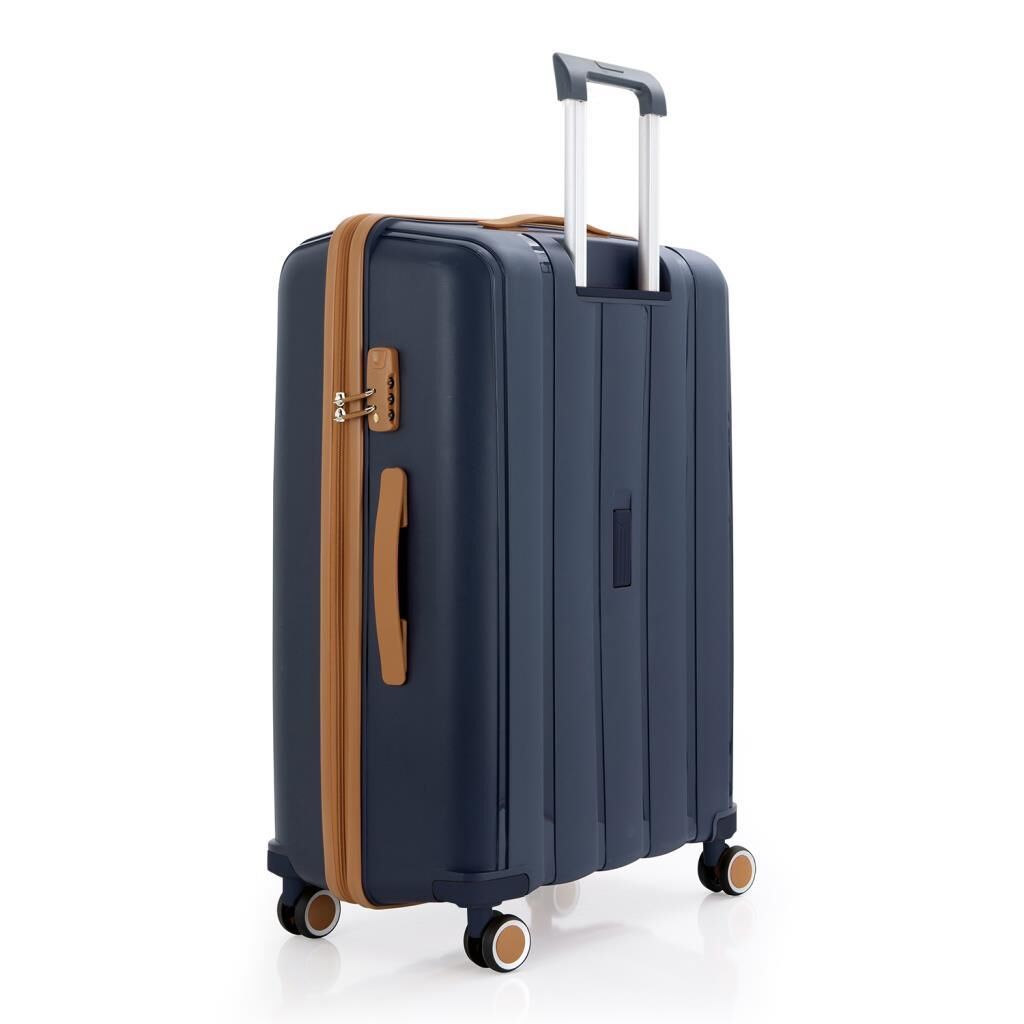 MÇS Bavul Büyük ve Kabin 2li Set Kırılmaz Silikon Valiz V305 Lacivert/Hardal