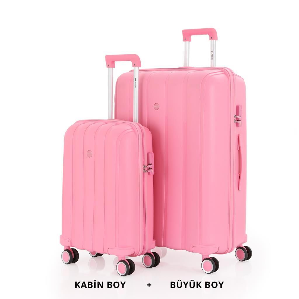 Mçs Valiz Büyük ve Kabin Kırılmaz PP Silikon Pembe