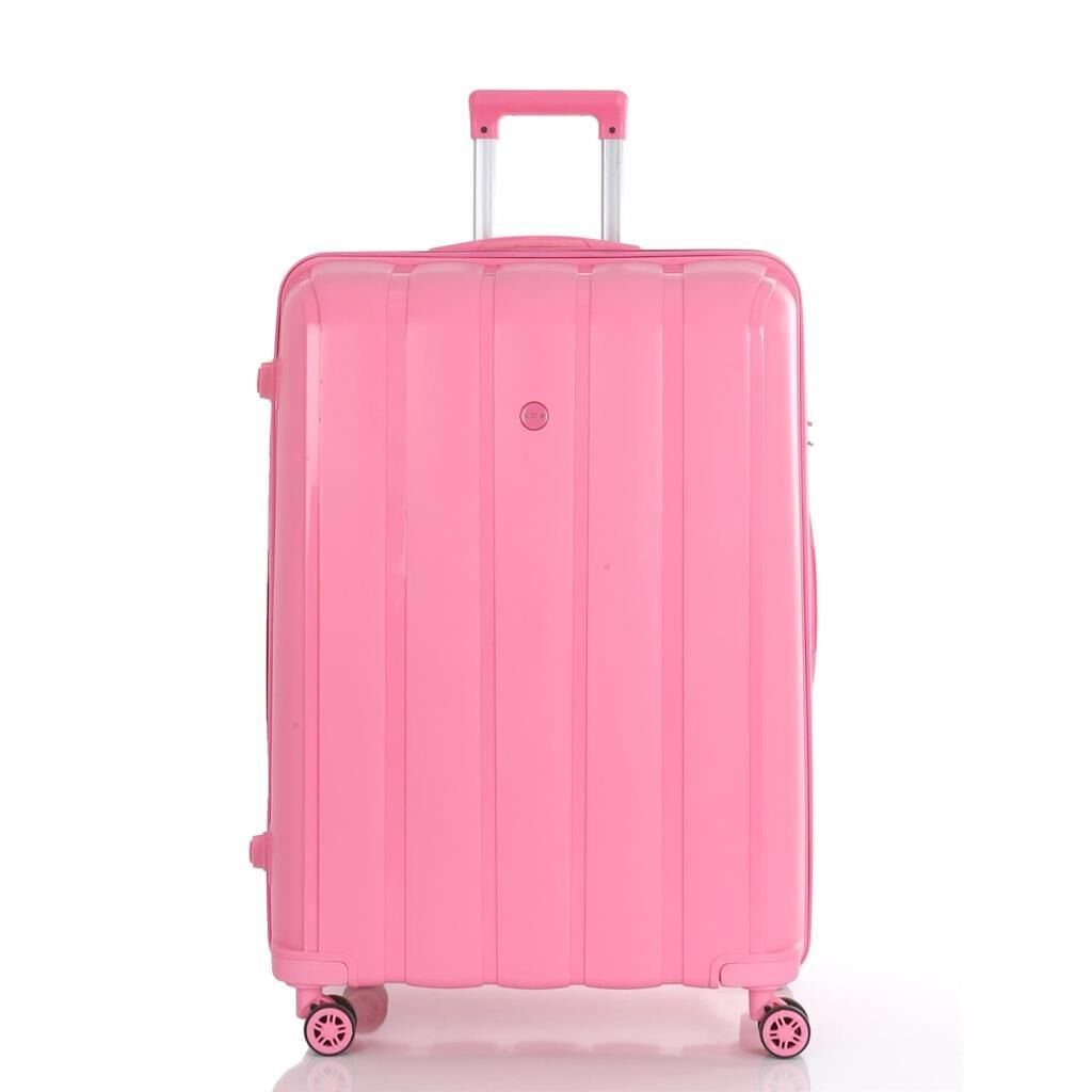 MÇS Bavul Büyük ve Kabin 2li Set Kırılmaz Silikon Valiz V305 Pembe