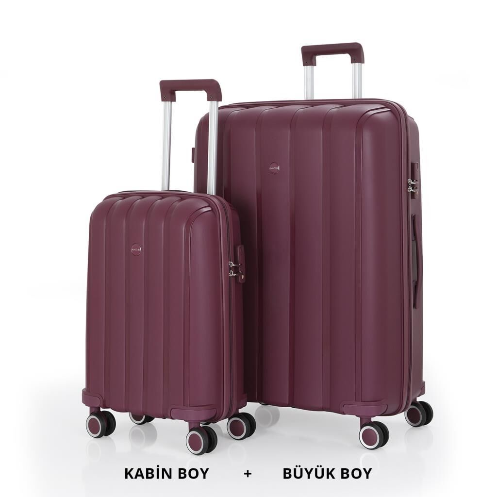 MÇS Bavul Büyük ve Kabin 2li Set Kırılmaz Silikon Valiz V305 Mürdüm