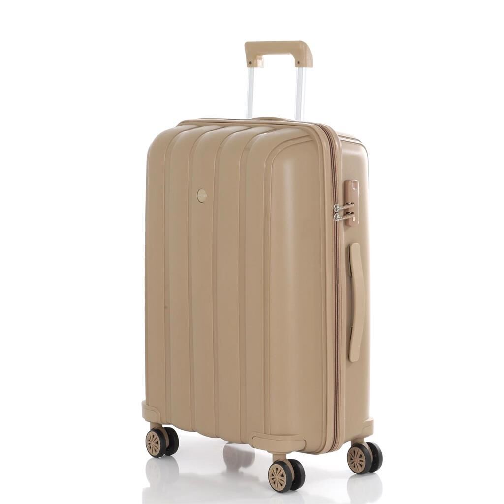 MÇS Bavul Büyük ve Kabin 2li Set Kırılmaz Silikon Valiz V305 Şampanya