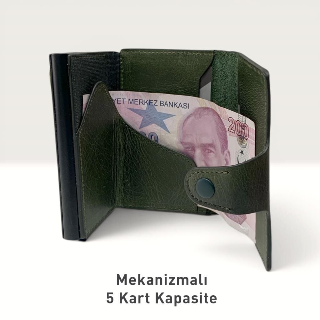 Grande Hakiki Deri Mekanizmalı Mandallı Kartlık Cüzdan RFID