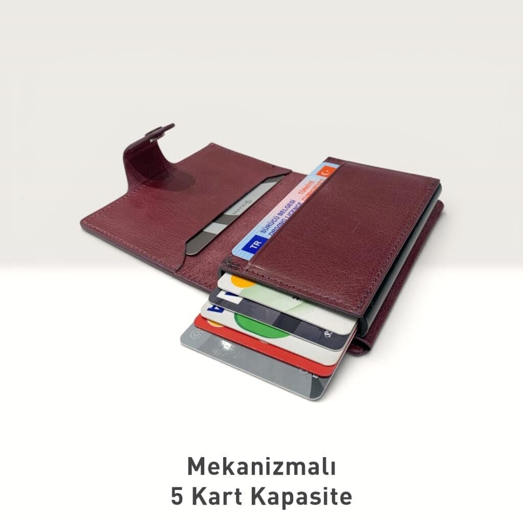 Grande Hakiki Deri Mekanizmalı Mandallı Kartlık Cüzdan RFID Yeşil