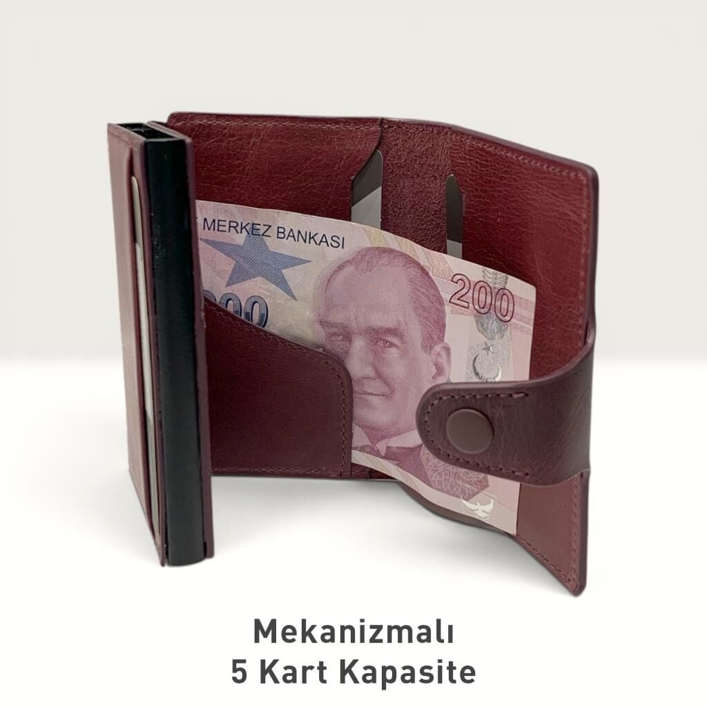 Grande Hakiki Deri Mekanizmalı Mandallı Kartlık Cüzdan RFID Yeşil