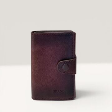 Grande Hakiki Deri Mekanizmalı Mandallı Kartlık Cüzdan RFID Bordo