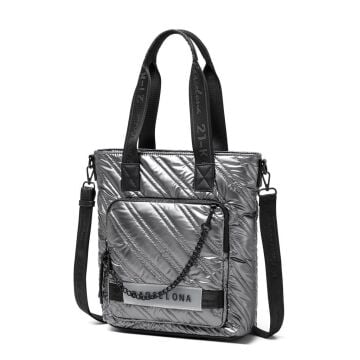 21K Barcelona Parlak Kumaş Askılı Kadın Omuz Çantası 3253 Siyah