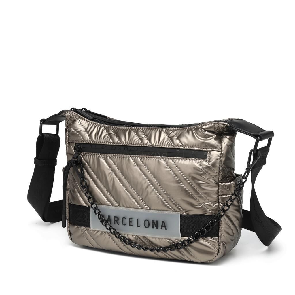 21K Barcelona Parlak Kumaş Askılı Kadın Postacı Çantası 3254 Taba