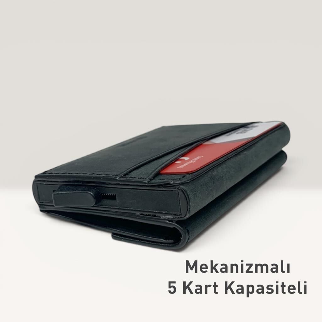 Grande Hakiki Deri Mekanizmalı Mandallı Kartlık Cüzdan RFID