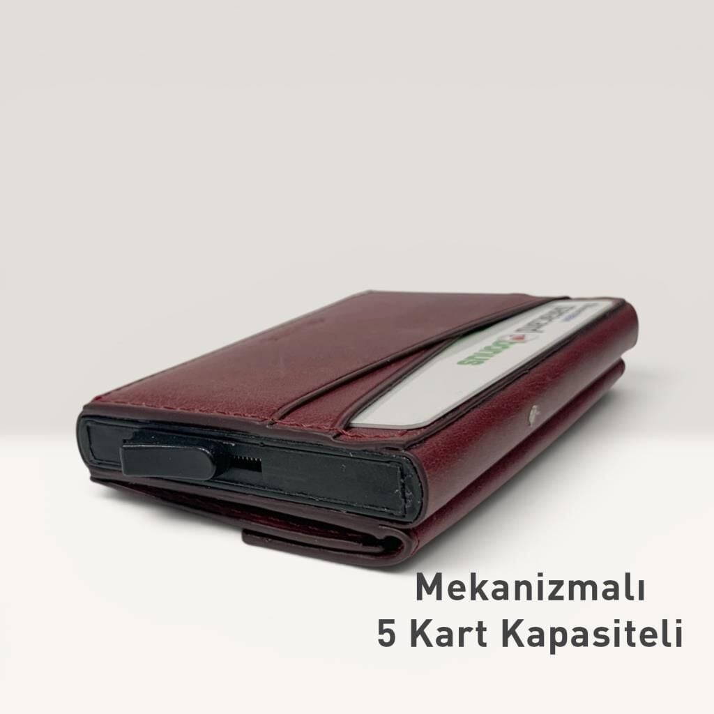 Grande Hakiki Deri Mekanizmalı Mandallı Kartlık Cüzdan RFID